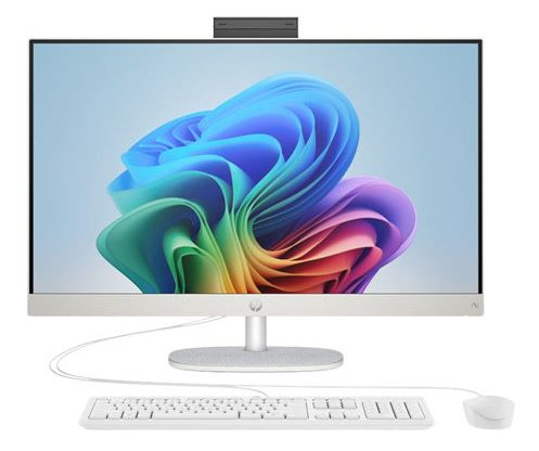 New HP Copilot+ 24" touchscreen all-in-one desktop computer with AMD Ryzen AI 5 340, 16GB DDR5 RAM, 512GB SSD for sale at Parks Computers in Asheville NC — $849.99